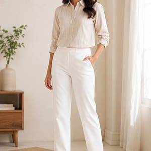 Women's White Straight Cut Pants