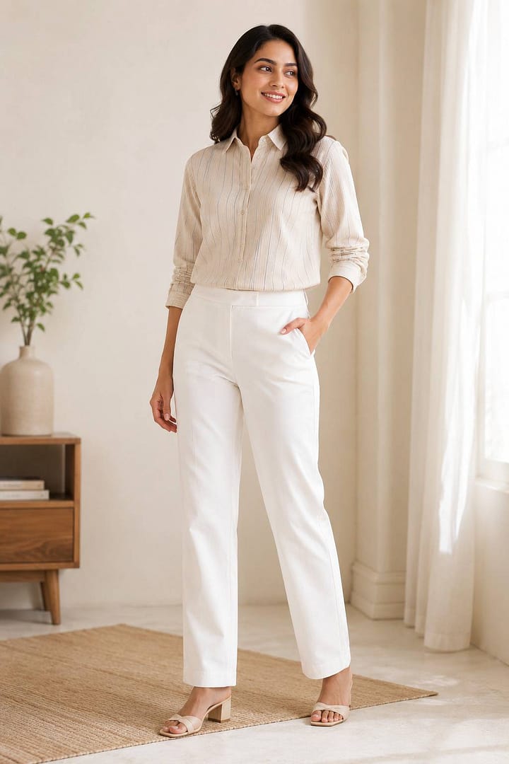 Women's White Straight Cut Pants