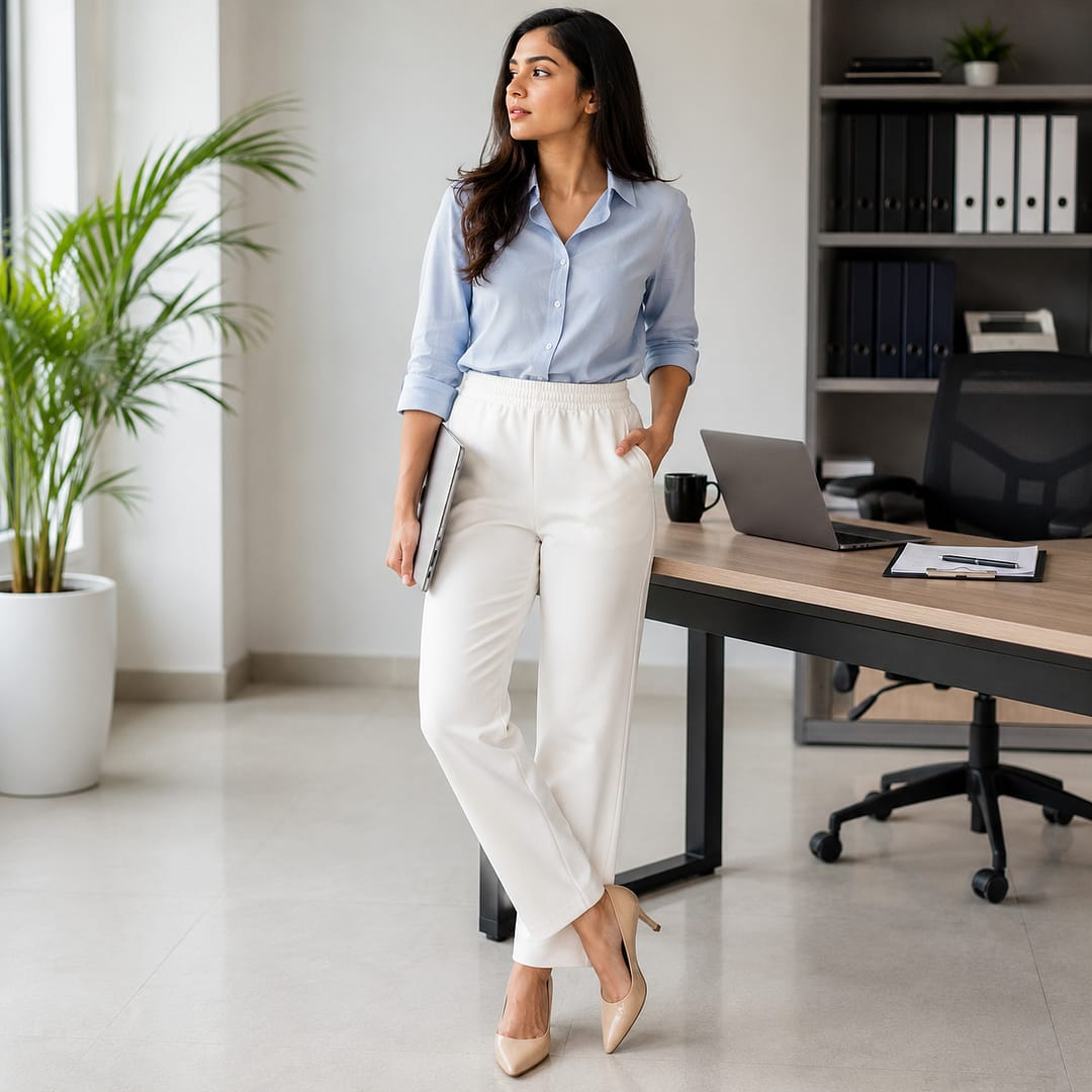 white color straight cut pant