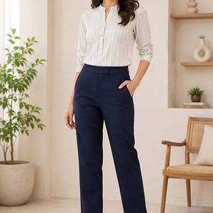 Women's Navy Blue Straight Cut Pants