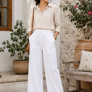 Women's White Demi Palazzo Pants